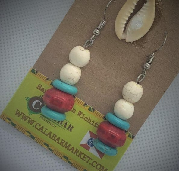Red and Blue Beaded Earrings