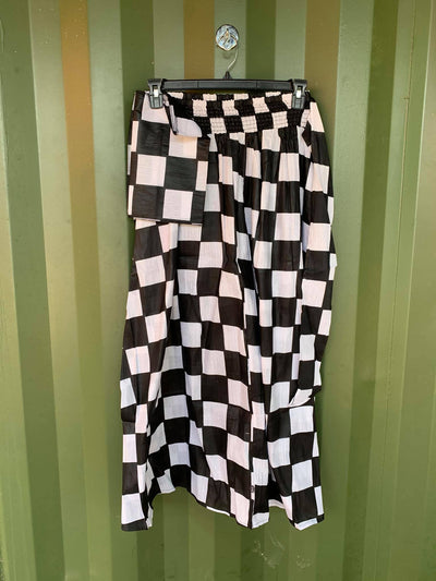 African Print long skirt with scarf Black and White -Checkerboard