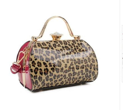 Leopard  & Red Patent Clutch Bag