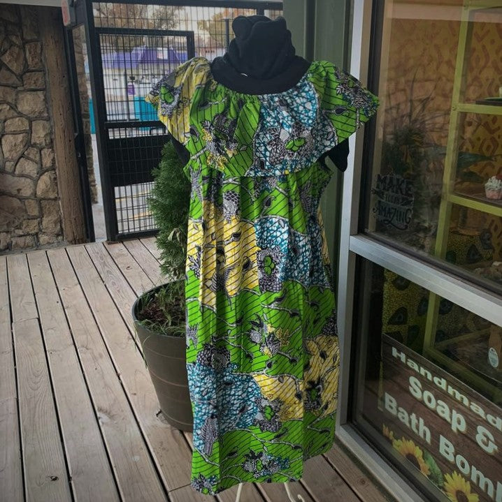 African Print Dress Green - Ngozi