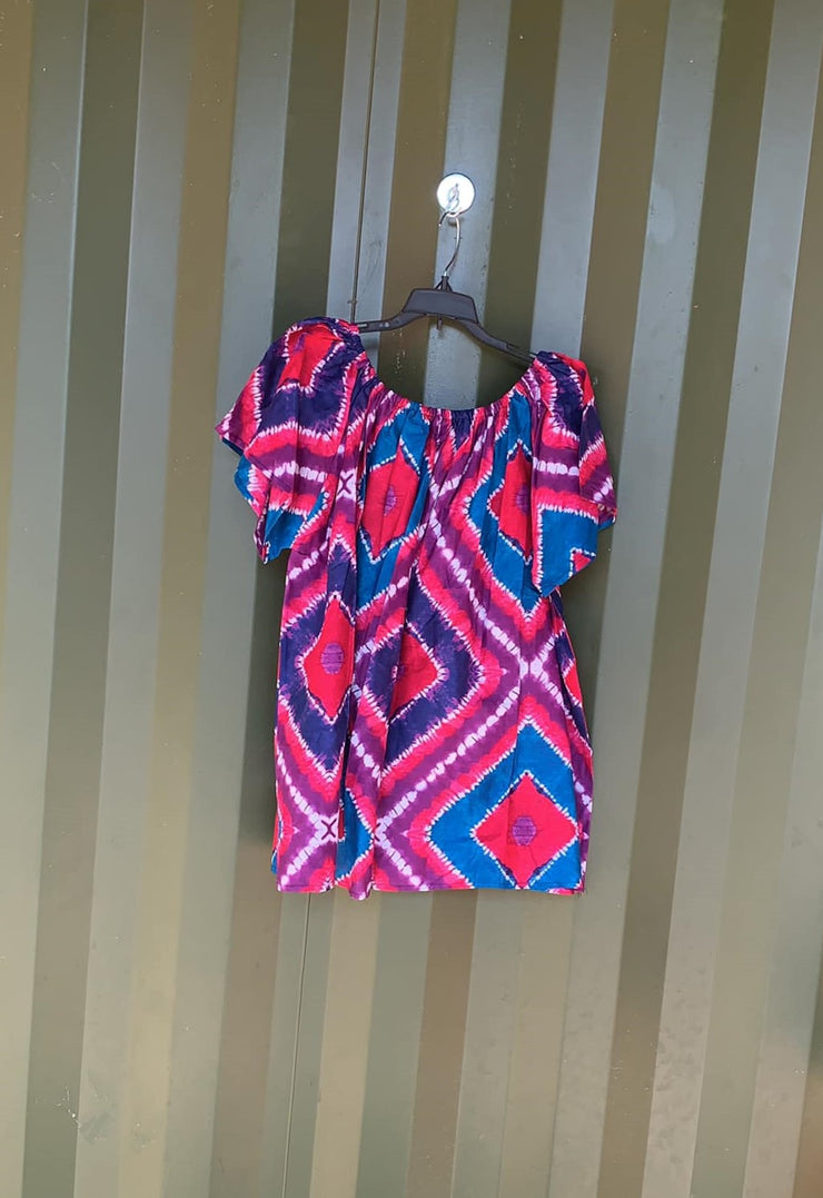 AFRICAN PRINT PINK PURPLE BLUE  TOP BLOUSE