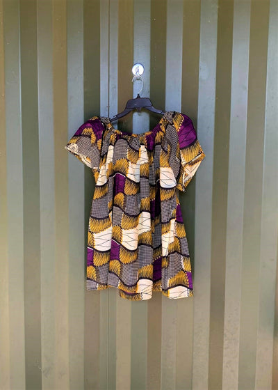 AFRICAN PRINT PURPLE YELLOW  TOP BLOUSE