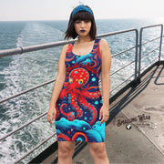 Scarlet Night Red Dress, Octopus Print, Cruise Ship Party Dress, Voyage Inspired, Unique